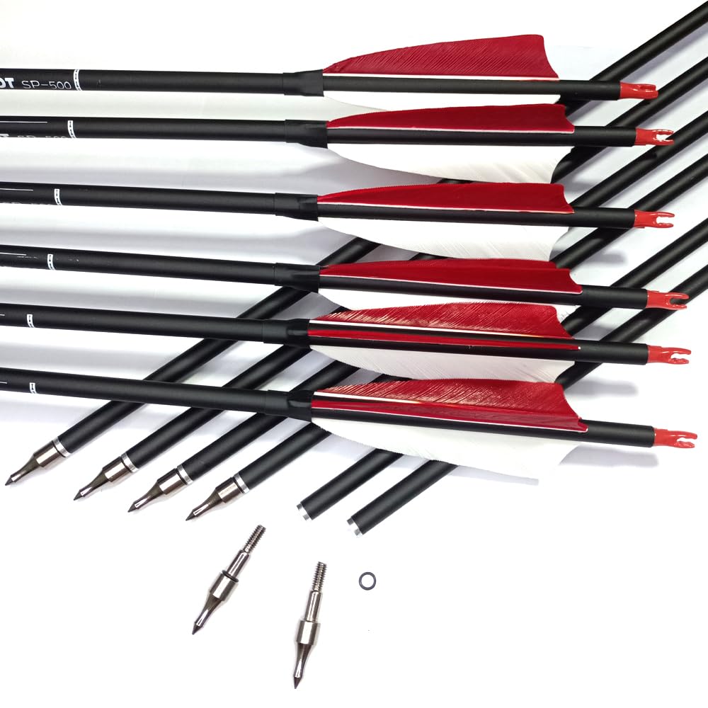 30" Carbon Feathers Arrows 4" Turkey Feathers Target Hunting Arrows Spine 500 for Compound Bow and Recurve Bow