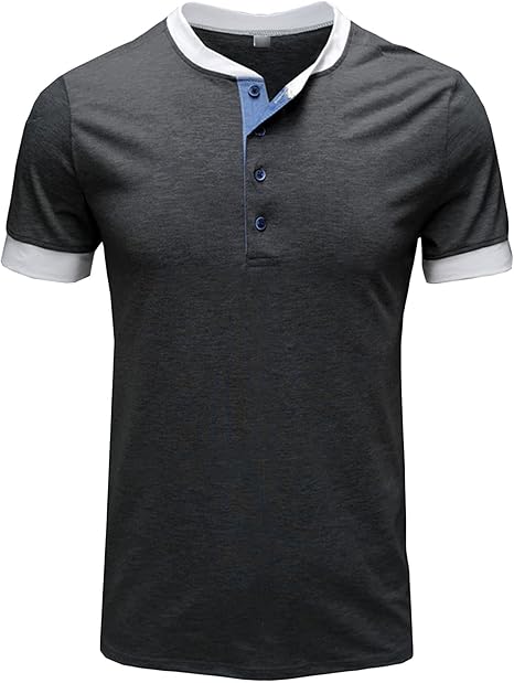 PARK L  Maglietta Da Uomo Henry Neck Slim Fit Con Scollo A V E Maniche Corte Maglietta Estiva Da Uomo~p154625250