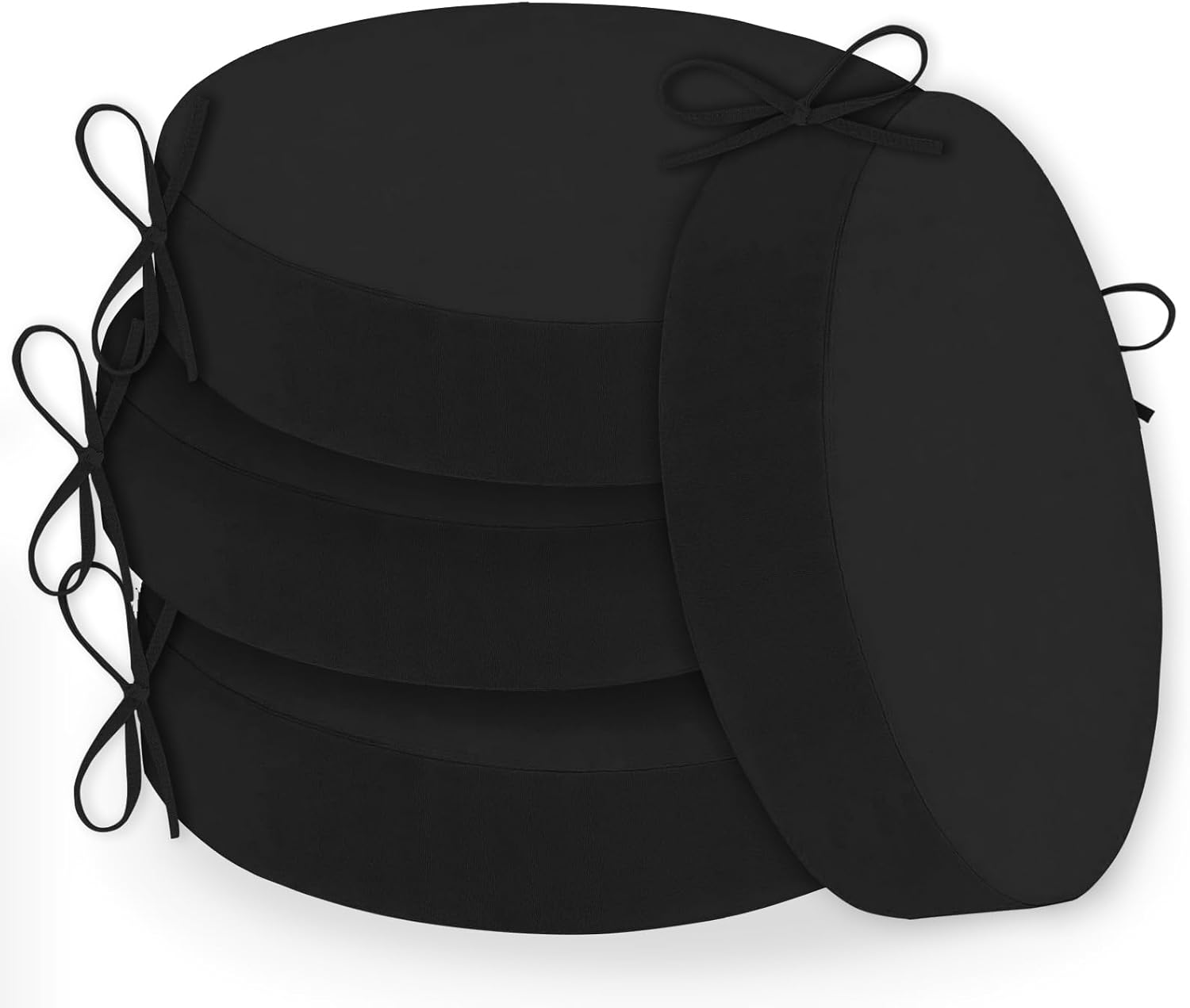 Outdoor Bistro Chair Cushions Set of 4, 3-Layer Waterproof Round Outdoor Seat Cushions with Removable Covers for Patio Furniture, 15" D x 3" H, Black