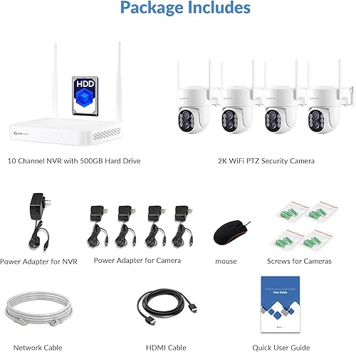 Miniatura 9 de yeewise Seguimiento automático Sistema de cámara de seguridad inalámbrica PTZ 2K NVR WiFi de 10 canales 5 MP y 4 cámaras Wi-Fi giratorias