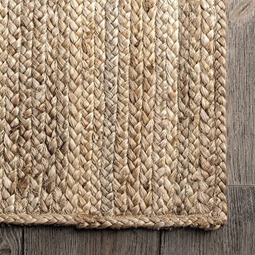 Image of Handmade Natural Jute Cotton Natural Fibers Floor /Door Mat Rugs Furnish Decor Striped Rectangular Design Carpet for Bedroom Living Room (JUTE003, 4x6-Rug /Carpet)