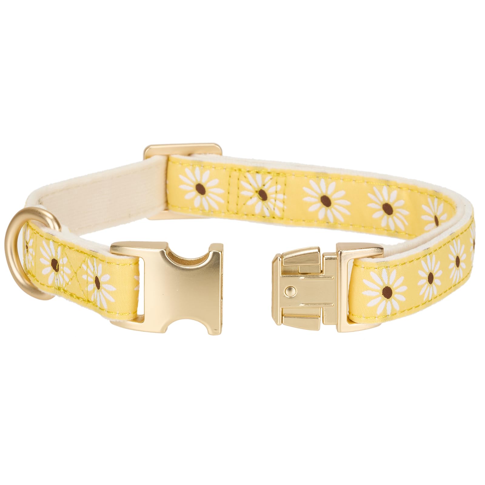 YUDOTE Collare per cane in morbido velluto a coste con nastro jacquard a motivi floreali per cani di taglia grande, uso quotidiano, giallo