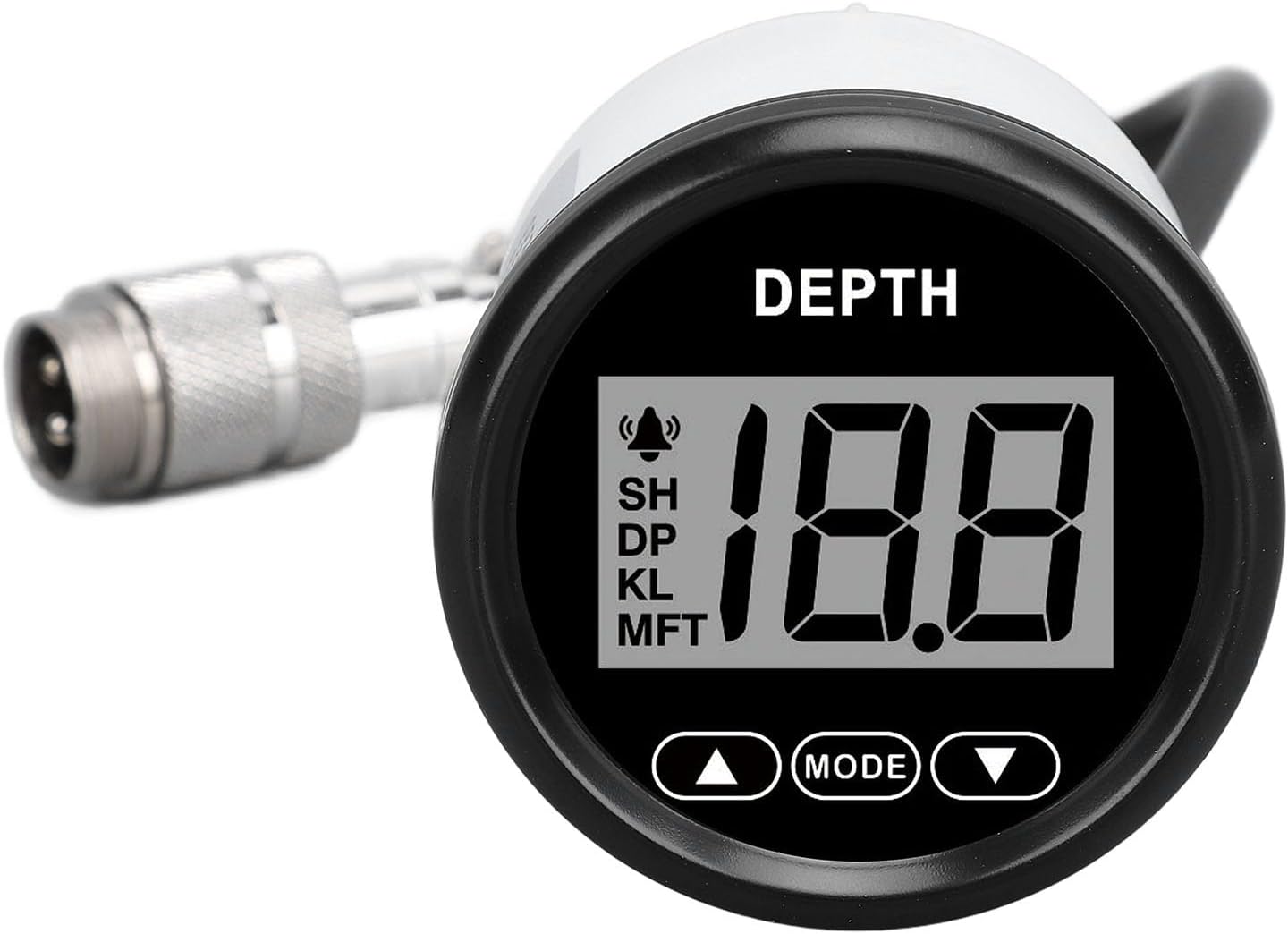 Boat Depth Gauge LCD Digital Display 52mm 12V 328.08ft Depth Alarm Indicator Yachts Fishing Vessels (81000245 Black Dial Black Bezel)