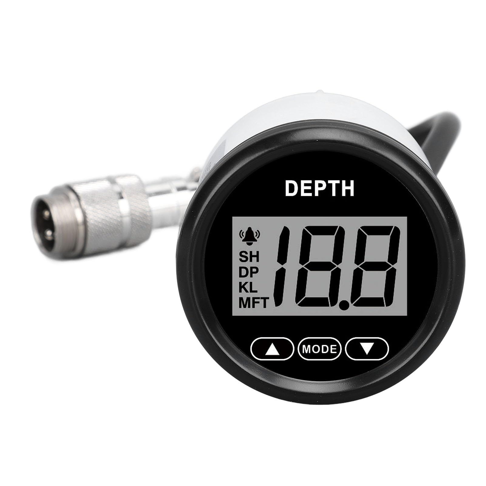 Boat Depth Gauge 12V Boat Depth Gauge 316L Stainless Steel Bezel Polished White Backlight 328.08 Feet Depth with Alarm for Yachts (81000245 Black Dial Black Bezel)