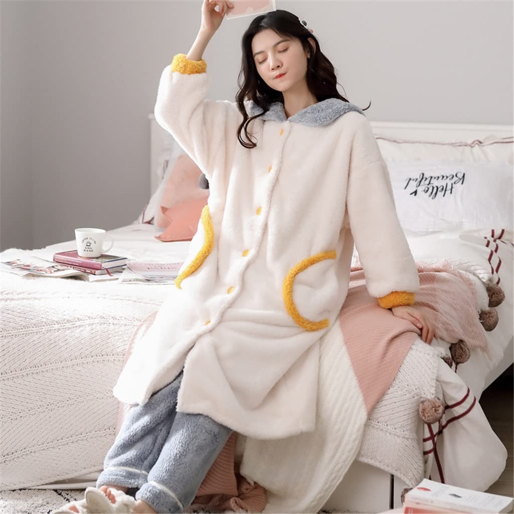 Winter Dicker Warmer Flanell-Pyjama-Anzug Damen-Pyjama Home Services Set Nachtwäsche Nachtwäsche (Color : White, Size : XL Code)