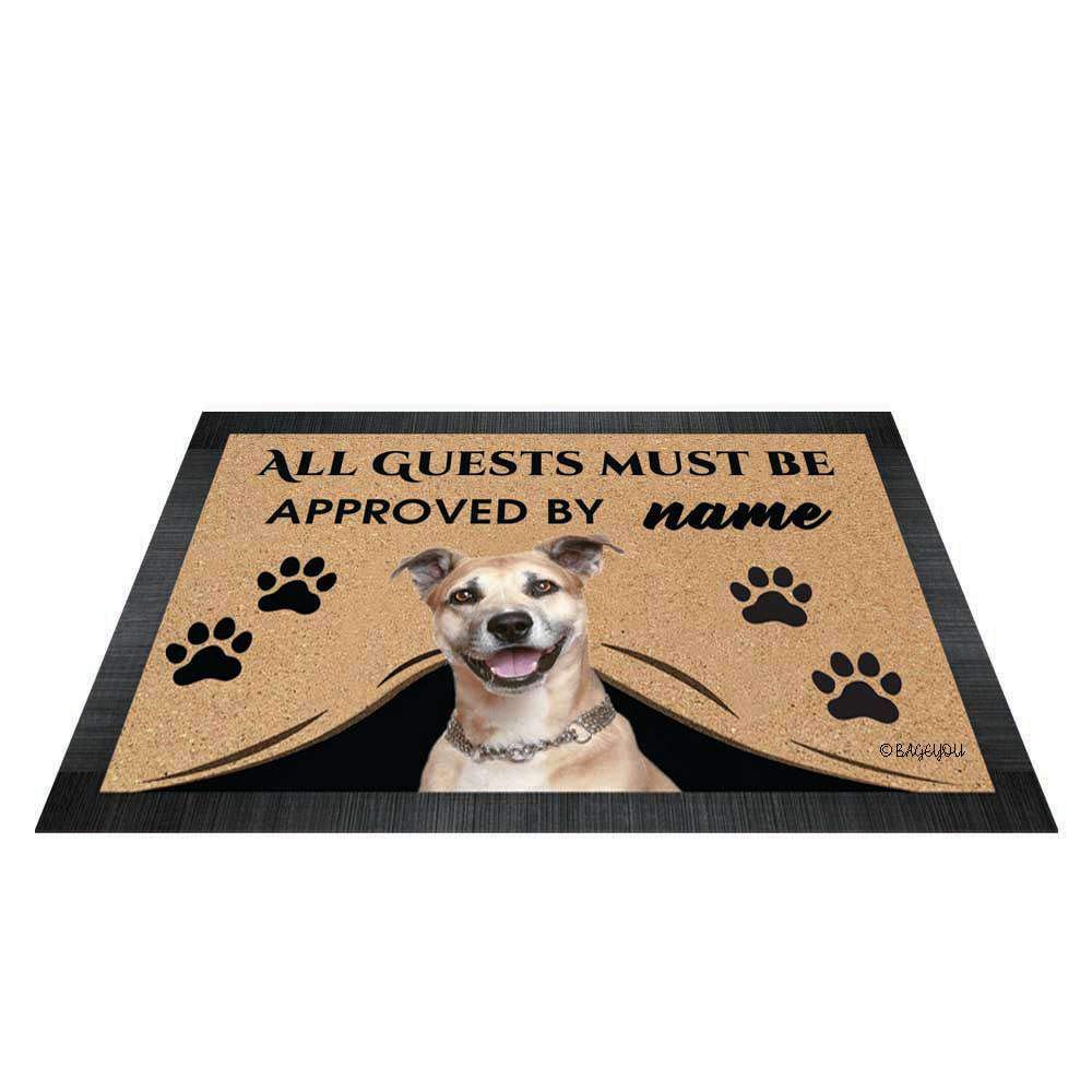 BAGEYOU All Guests Must be Approved Outdoor Doormat with My Love Dog Staffie Welcome Floor Mat Custom Name 27.5" x 17.7"