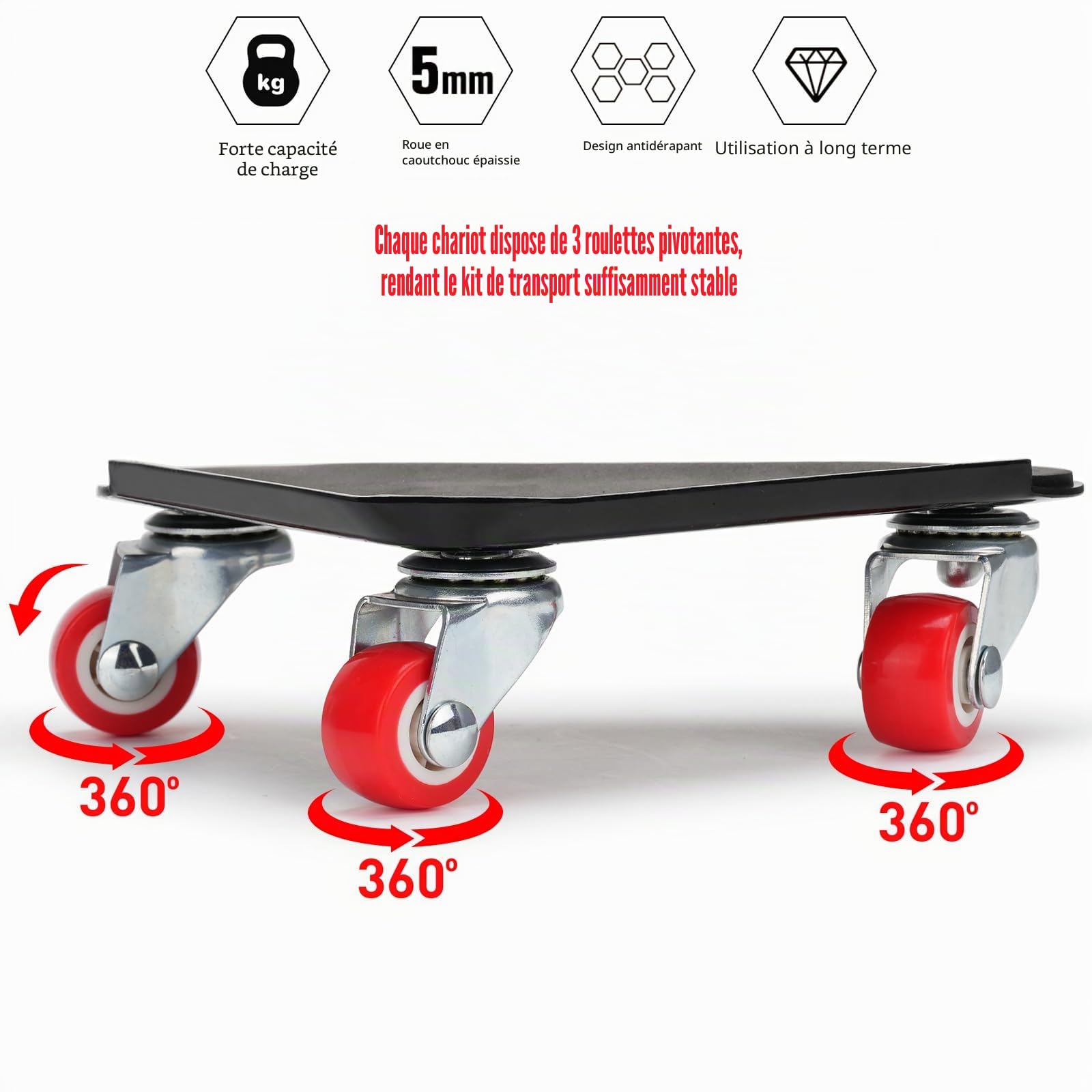 Drado roulettes pour Meubles Charge Lourde, Lot de 5 roulettes de Transport pour Meubles Charge de 600Kg, Roues Pivotantes à 360 Degrés, Pas de Dégâts sur Les Sols en Bois