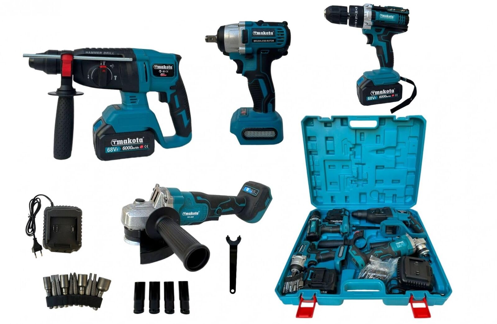 Makota Kit 4 w 1 Avvitatore a Impulsi Smerigliatrice Tassellatore 68V