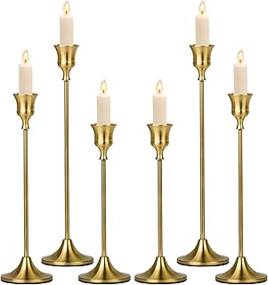 Chandelier Dorés - Lot De 6 Bougeoirs Dorés, Candélabre 19,5/23,3/27,2 CM, Bougeoirs Détenteurs, Table Mariage Maison Décoration