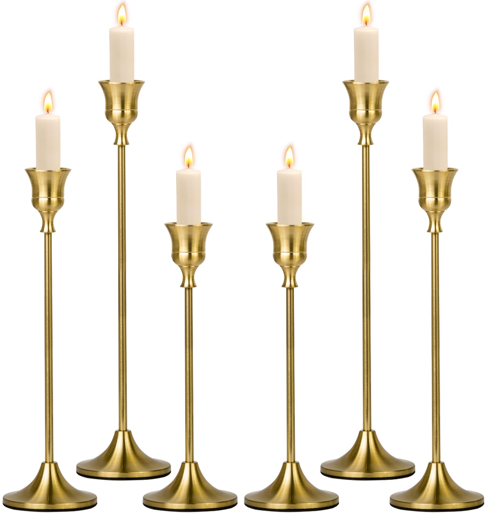 Vautvis Candelabros para Velas, Juego De 6 Candelabros Dorados, Porta Velas Navidad, Candelabros para Velas 19,5/23,3/27,2CM, Porta Velas Decorativas, Portavelas Velas Boda Fiesta Jardin Estilo