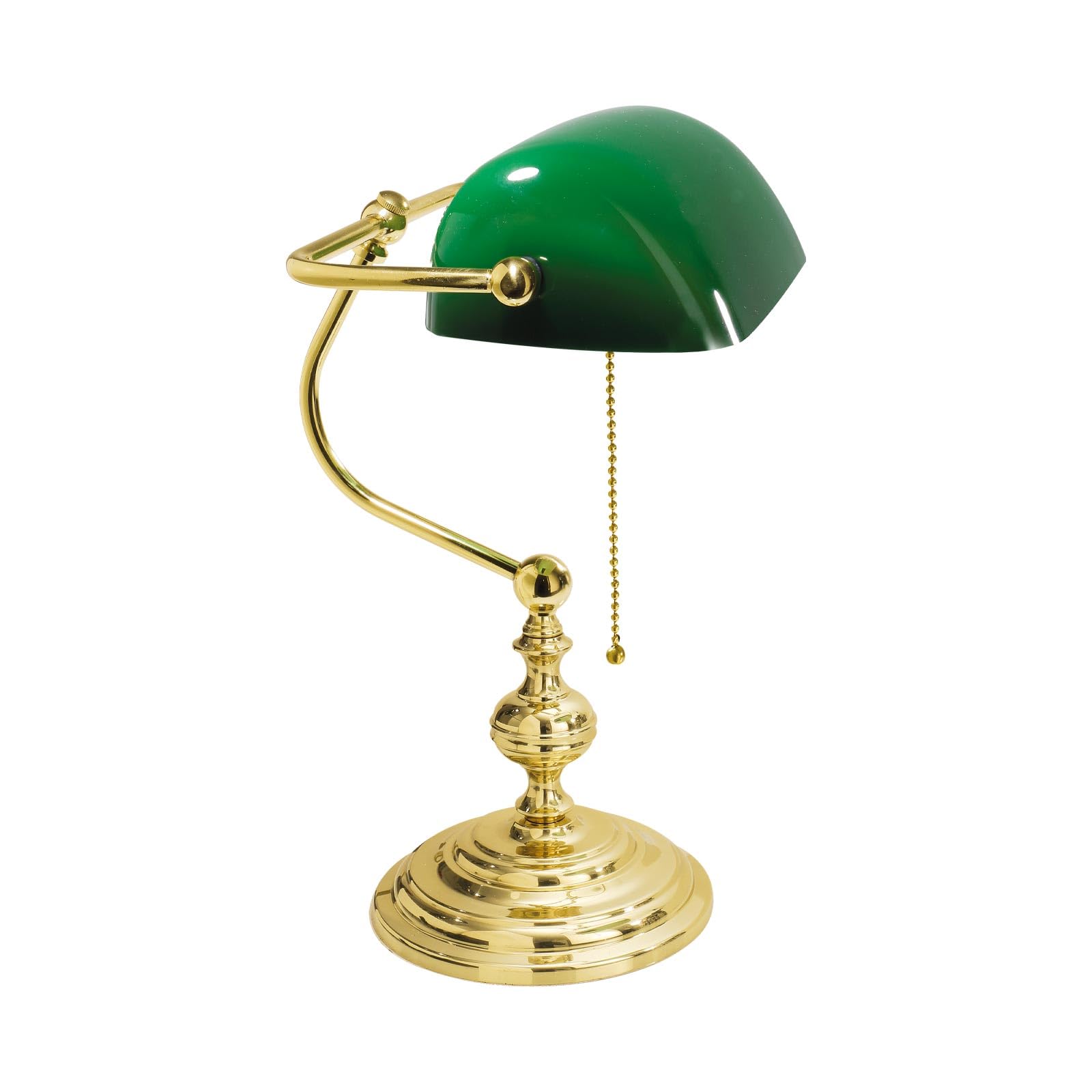 Schreibtischlampe Messing massiv Glas H: 39 cm schwenkbar E27 Grün Zugschalter Tischleuchte Bankerlampe Arbeitszimmer Büro