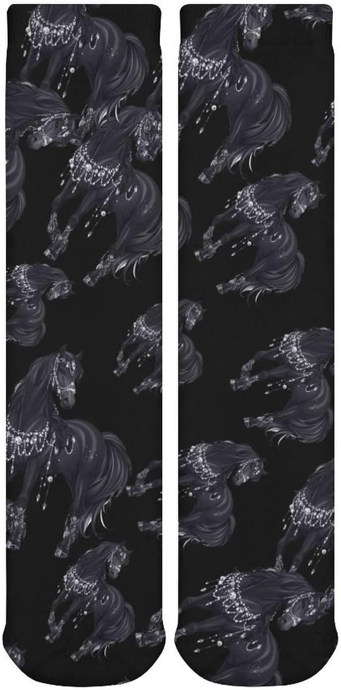 Black Arabian Horse Knee High Socks Casual Long Stockings Over Calf Sock Tube for Women Men