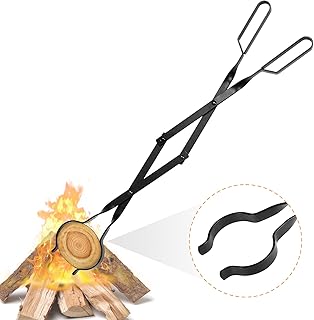 Uten Fire Tongs 26” Long Heavy Duty Fireplace Log Tongs Indoor Fire Tools Log Grabber Cast Iron Fire Pits Accessories for Outdoor Stove Long Logs Tweezers Firewood Tongs Campfire Tongs