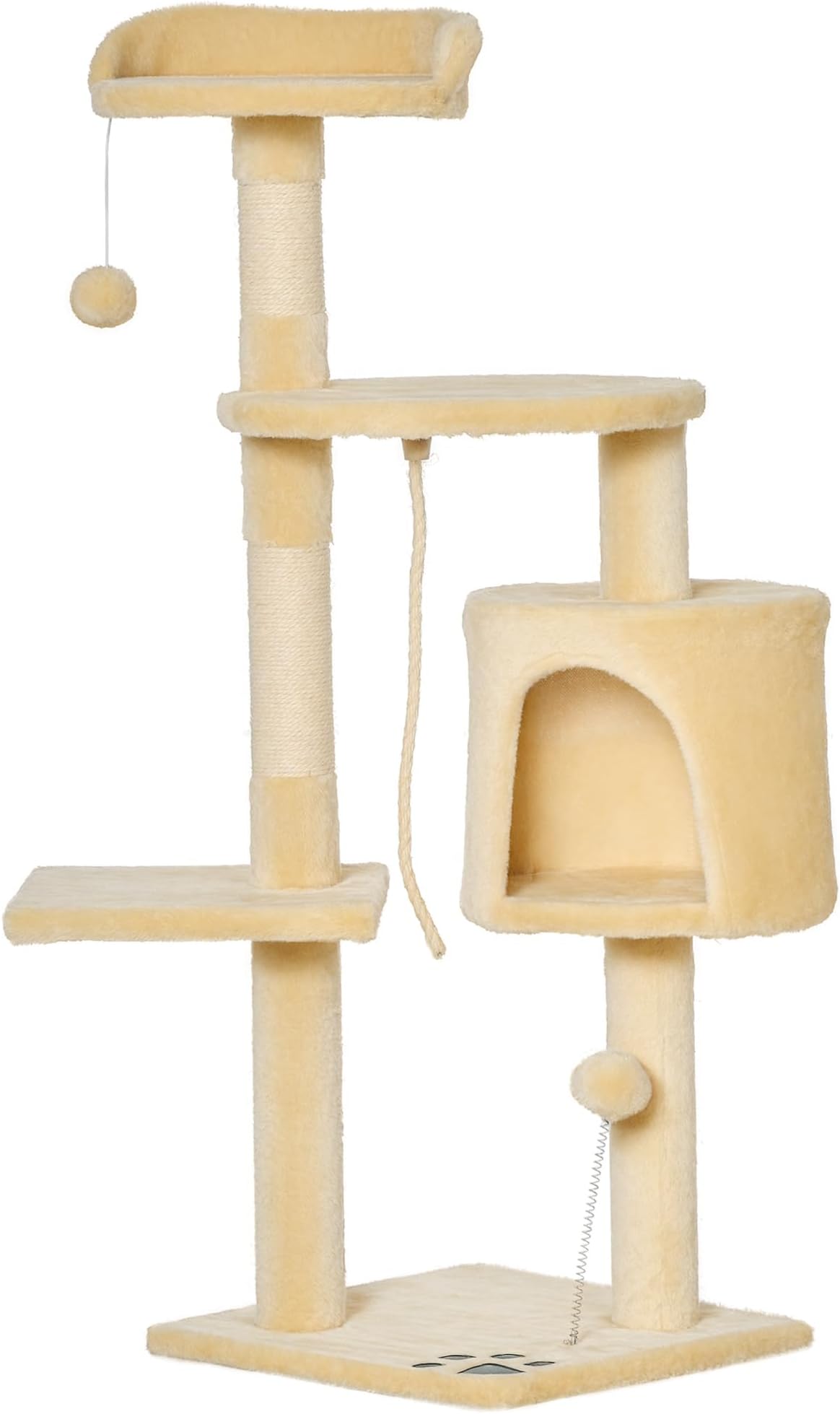 Multi-Equipment Cat Tree Scratching Post Platforms Kennel Rope Toys 40L x 40W x 114H cm Beige