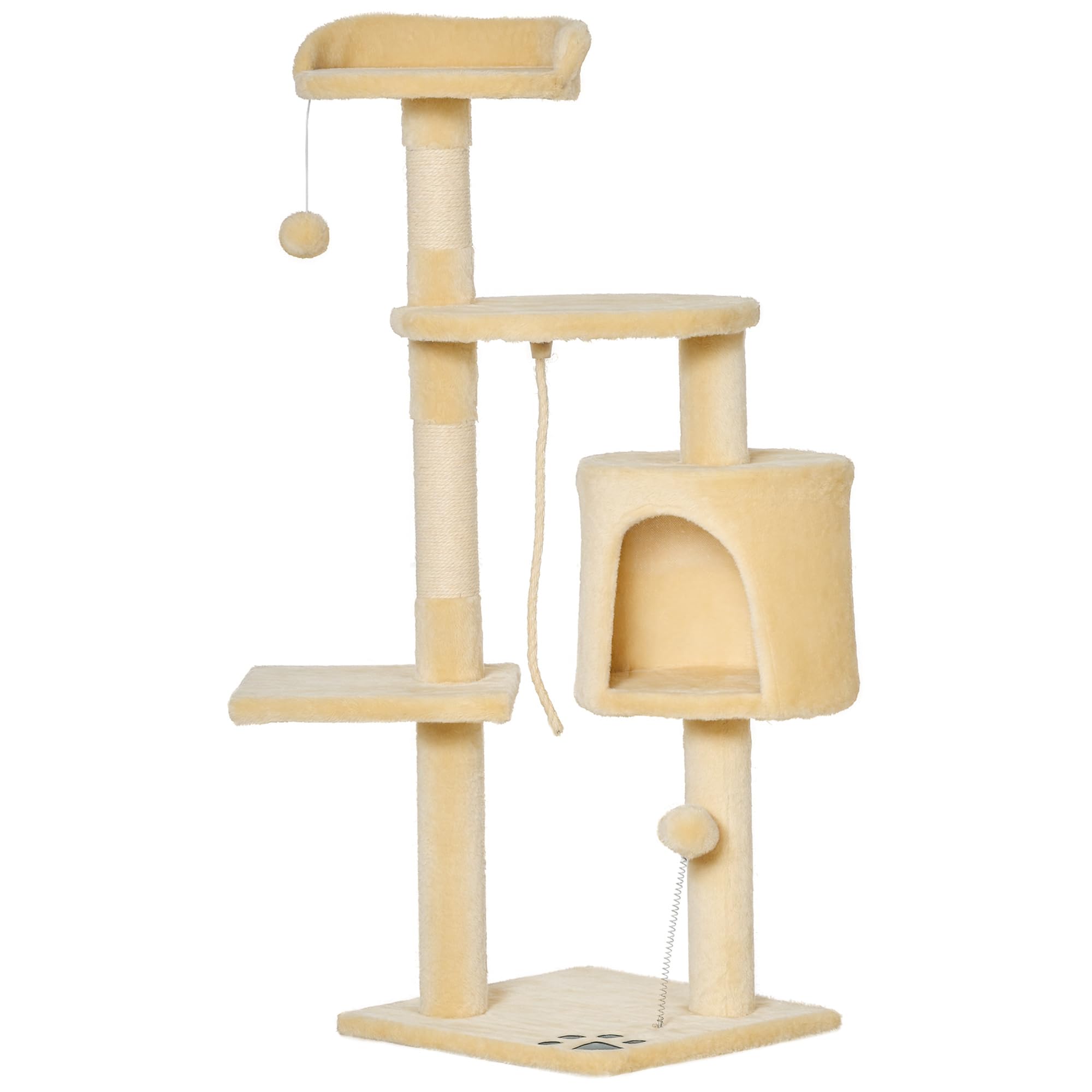 PawHut Arbre à Chats Multi-équipements griffoirs grattoirs Plateformes Niche Corde Jouets 40L x 40l x 114H cm Beige