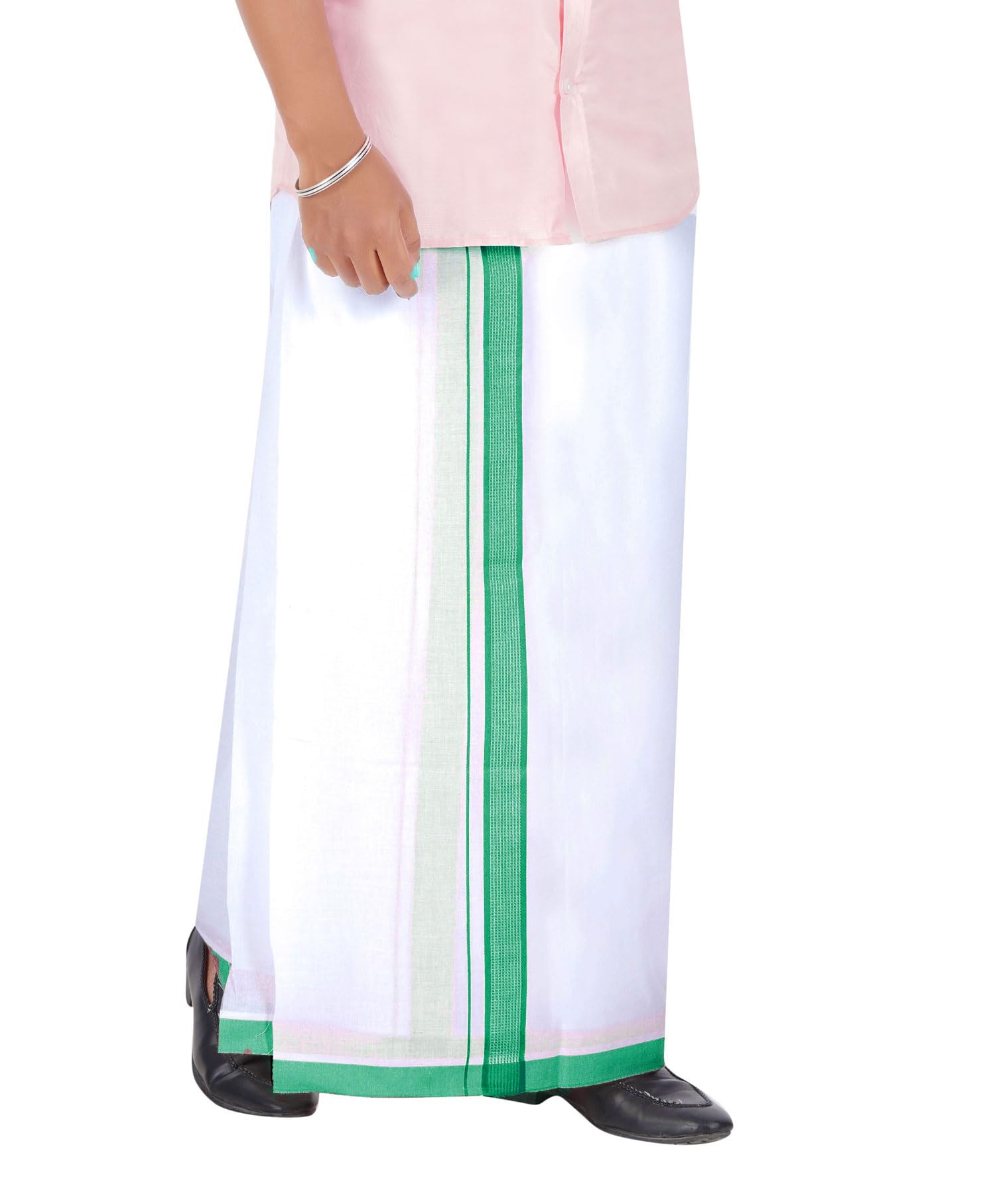 Prakasam Cotton Men's Double White Dhoti With Dobby Design Border (1.30 X 3.60 Meter)
