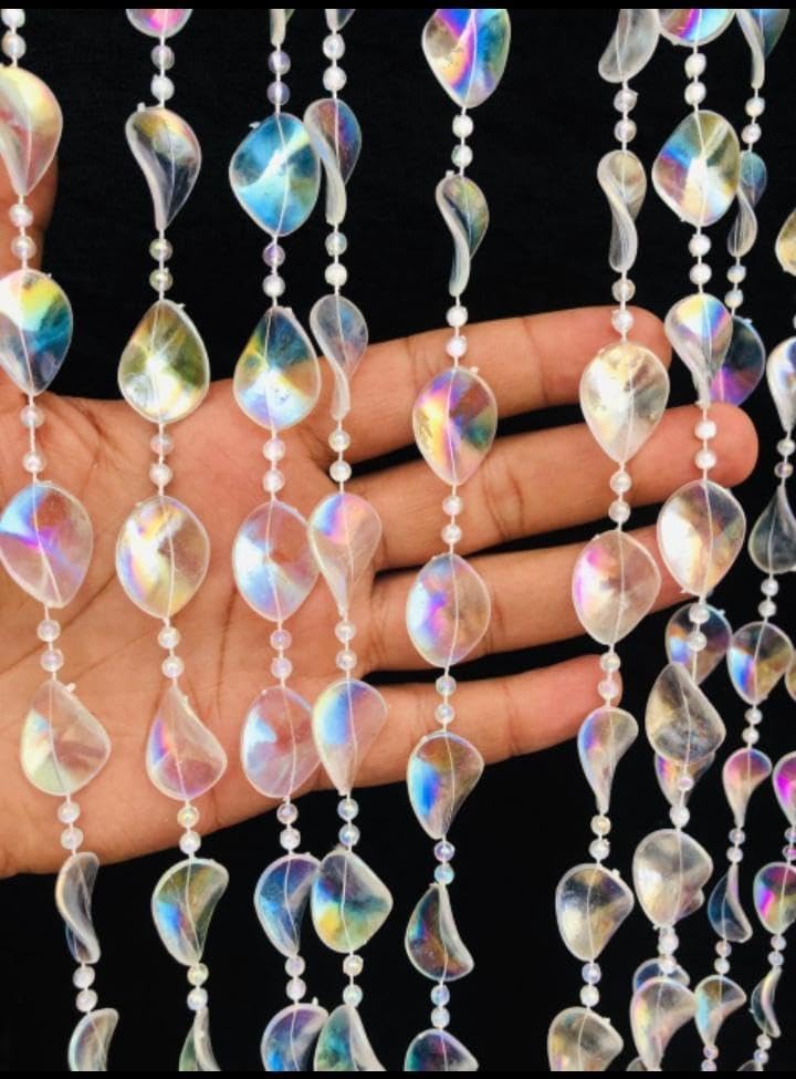 Image of Pomp & Romp Iridescent Crystal Beaded String Curtain, Decorative Door Window Divider with Rainbow Effect Acrylic Beads