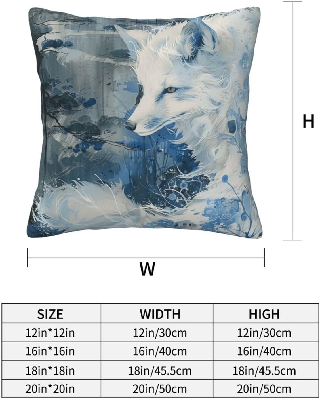 Anime White Fox Print Throw Pillow Covers Decorative Pillow Cover Square Cushion Cases Soft Cushion Cover Throw Sofa Pillow Case for Home Decor Living Room Bed Couch Car 12"x12" image 4