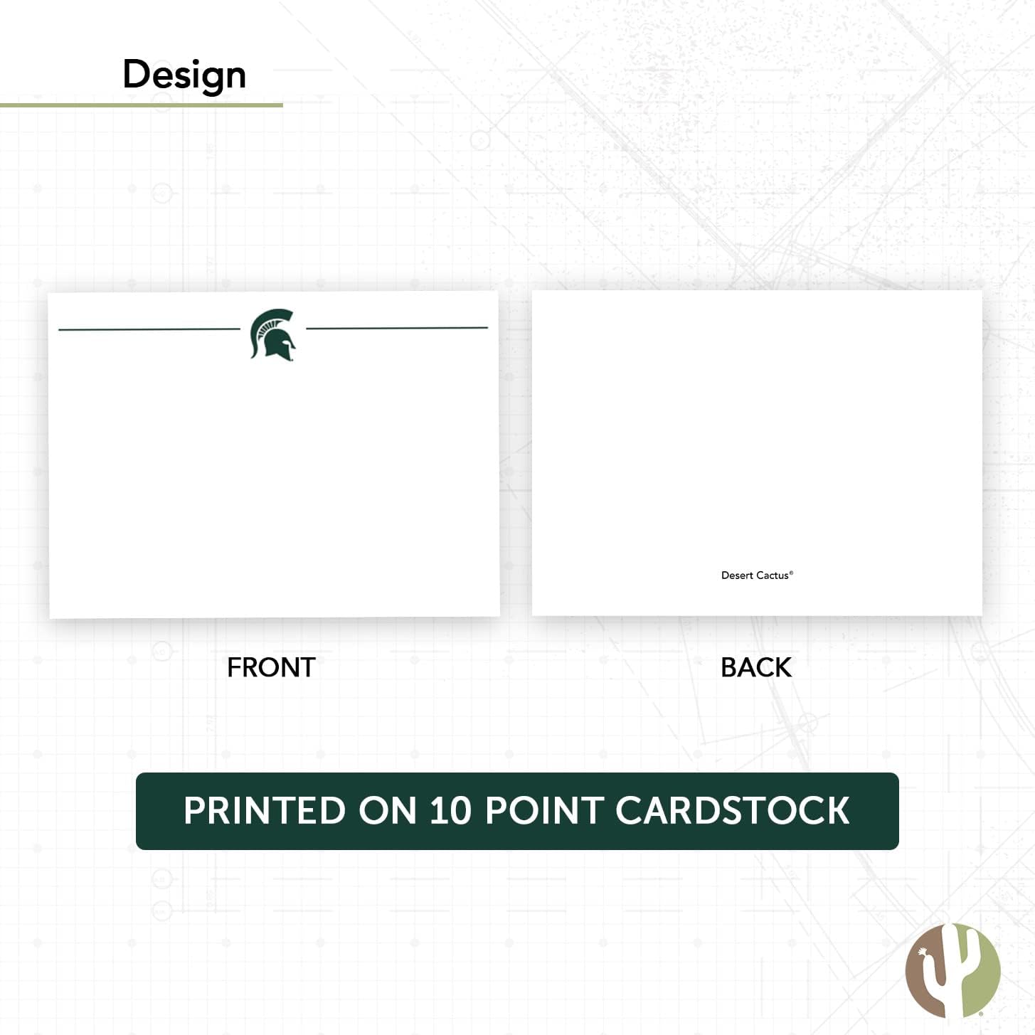 Desert Cactus Michigan State University 10 Pack Notecards Stationery Cardstock Spartans MSU Includes Envelopes Memo Party Thank You (Notecard 1a)