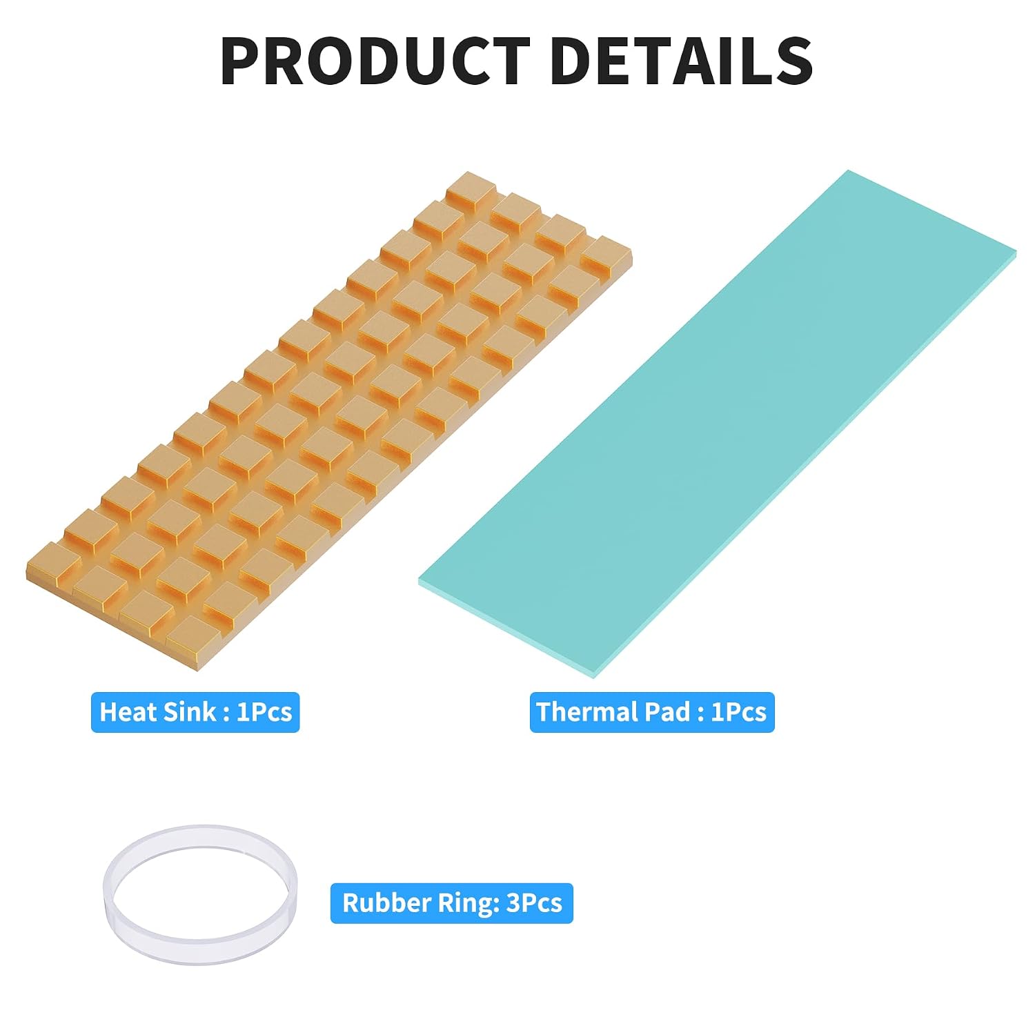 Copper Heatsink, 20x70x6mm, Square, Rubber Band image 3