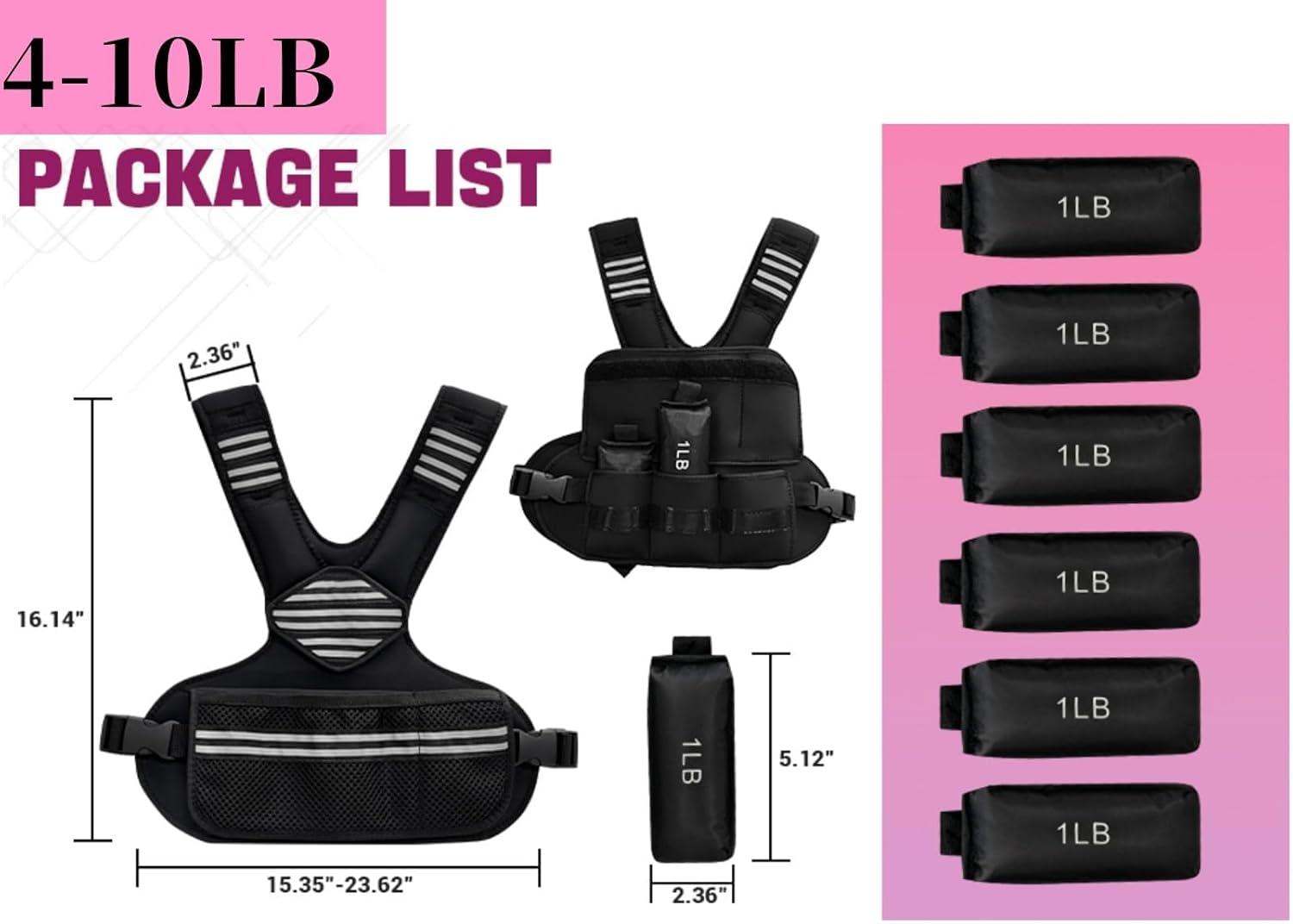 Adjustable Weighted Vest for Women, 6 Ironsand Weights with Reflective Strip, Running Weighted Vests for Strength Training, Running, Walking, Large Pocket for Gym Home Workout