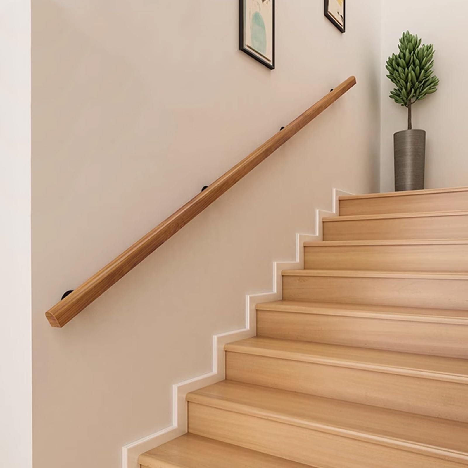 Gyeqxkt One Color Wooden Handrail Complete Set For Staircase Anti Slip Banister With Metal Bracket Fitting Indoor Outdoor Loft Safety Stairway Support Rods 14Ft/420Cm