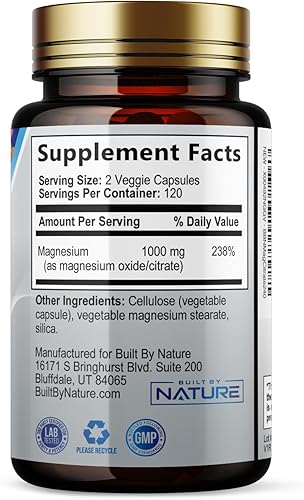 Miniatura 9 de Citrato de magnesio 1000 mg  Máxima absorción y complejo de magnesio de alta potencia Suplemento para corazón, músculo, nervio, salud ósea y alivio