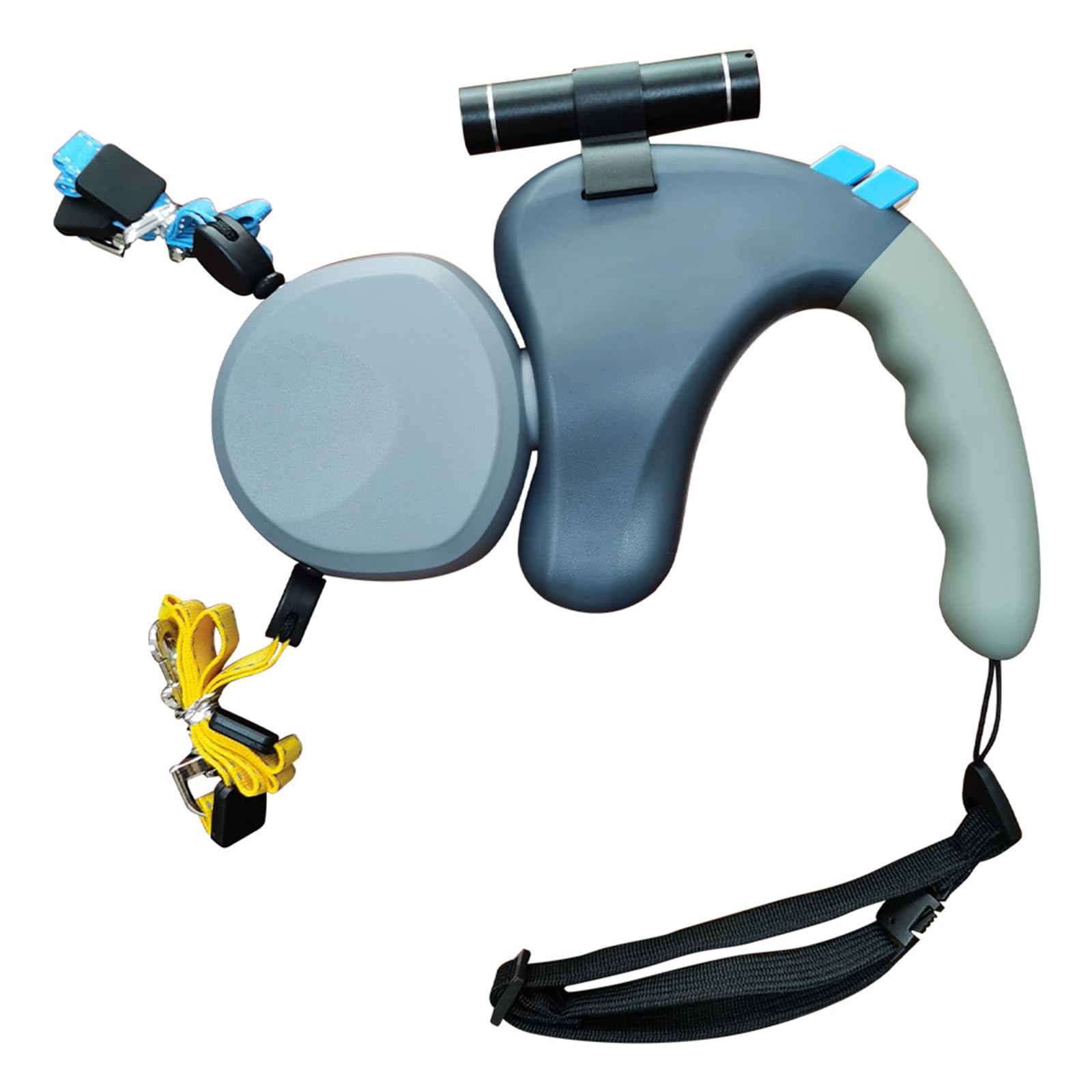 Laisse Rétractable Automatique pour Deux Chiens, Anti-nœuds Grâce à Sa Double Poignée à 360°, Lampe De Poche LED Et Sac, pour Les Promenades De Petits Chiens sur De Longues Distances(Blue)