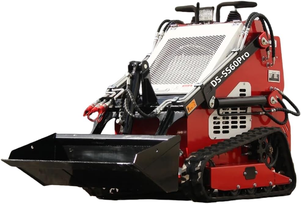 Powerful 15hp Standing-on Crawler Mini Skid Steer Loader with B&S Engine - Red Mini Skid Steer Attachments Like Pallet Forks, Grapple & Auger - Perfect for Construction and Farm Use