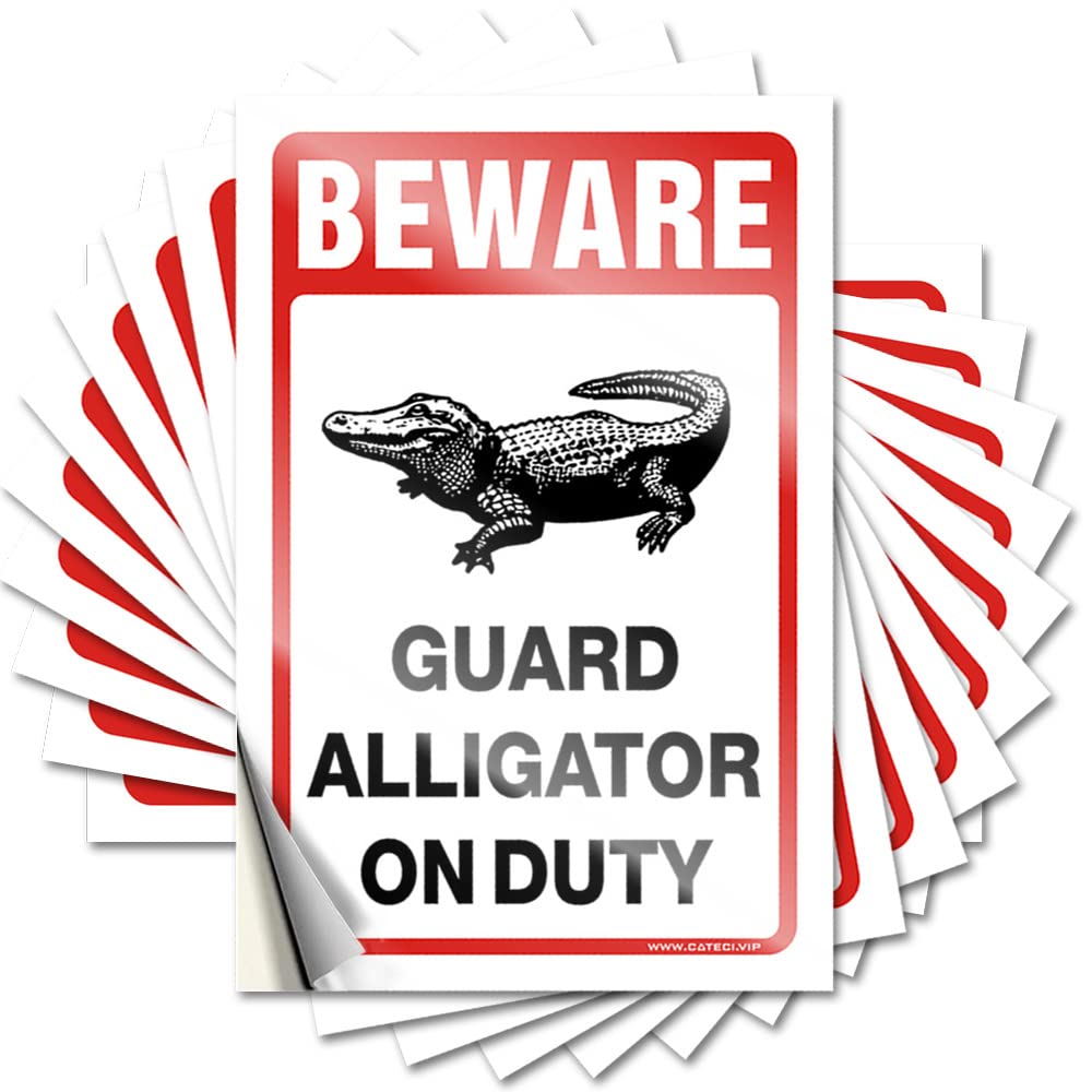 Cute Girly Stickers Wall Peel and Stick Decor - Funny Outdoor Beware! Guard Alligator On Duty for Custom Bumper Surface(8X12CM-10Pcs)
