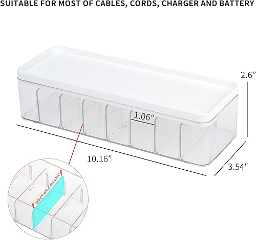 Miniatura 3 de Yesesion Caja organizadora de cables de plástico con compartimentos ajustables, estuche de almacenamiento de cables para accesorios de cajón de