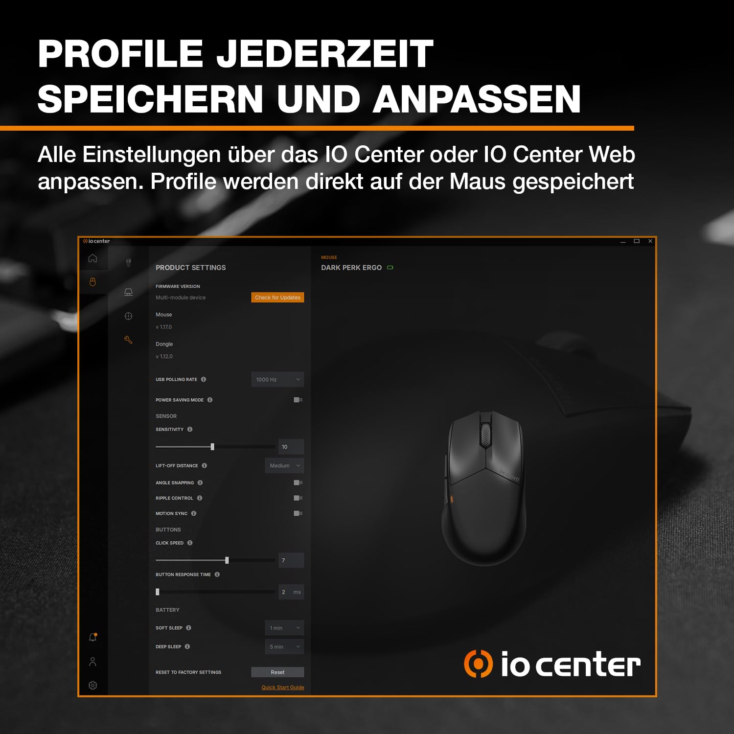 be quiet! Dark Perk Ergo PC Gaming Maus, 55 g leicht, extrem Lange Akkulaufzeit, 8.000 Hz Abtastrate, PixArt PAW3950 Sensor, 32.000 DPI, optische 70-m-Switches, 100% PTFE-Glide Skates