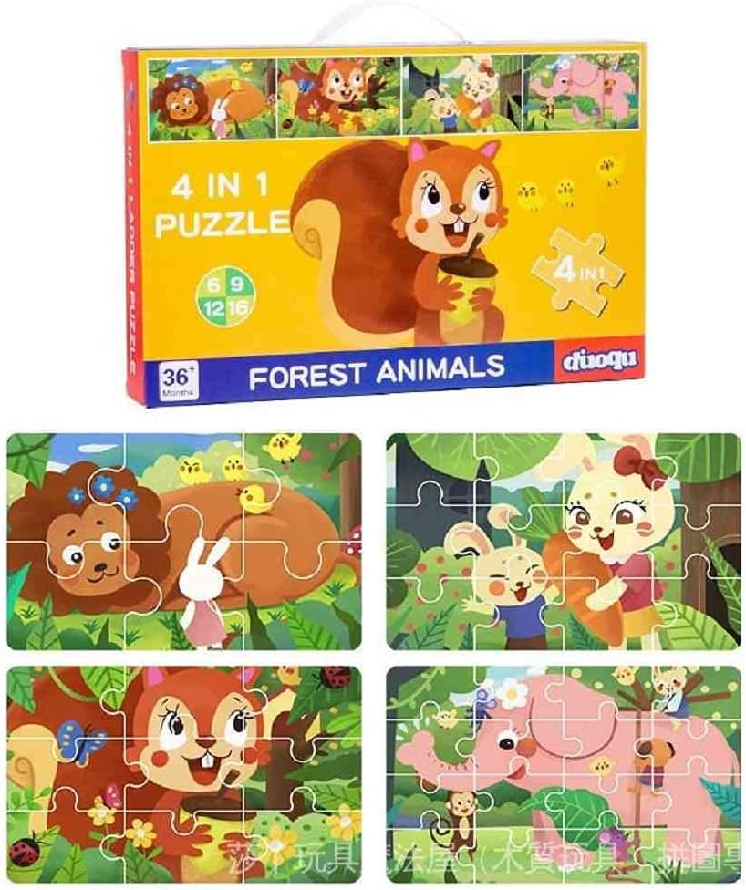 UKR 4 in 1 Animal Forest Matching Puzzle Kids 43 Pieces Jigsaw Puzzle for Toddlers Children Educational Preschool Puzzles Toys
