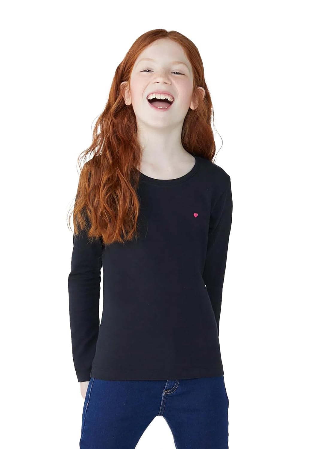 Blusa Básica Infantil Menina Manga Longa Com Bordado