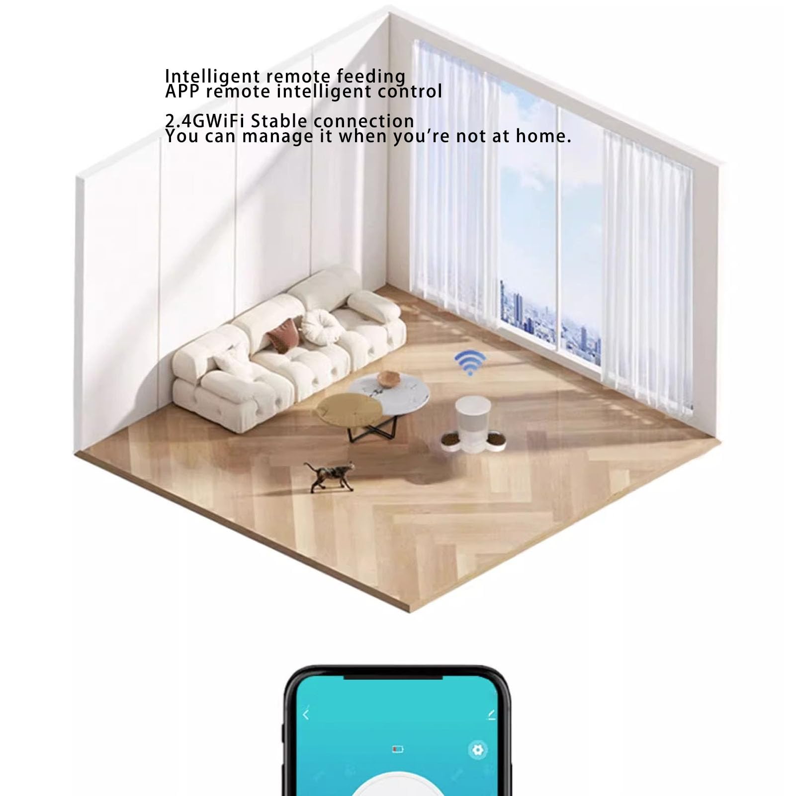 Ejoyous Comedero Automático WiFi para Mascotas, 3 litros, 2 Tazones, Control por Aplicación, Dispensador de Alimentos para Perros y Gatos