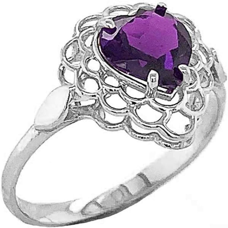 Certified 10k Gold Genuine Amethyst Filigree Open-Work Ring
