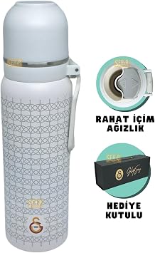 Galatasaray 650ml Lisanslı Çift Katlı Paslanmaz Çelik Termos 8 Saat Sıcak Soğuk Kutulu (Beyaz)