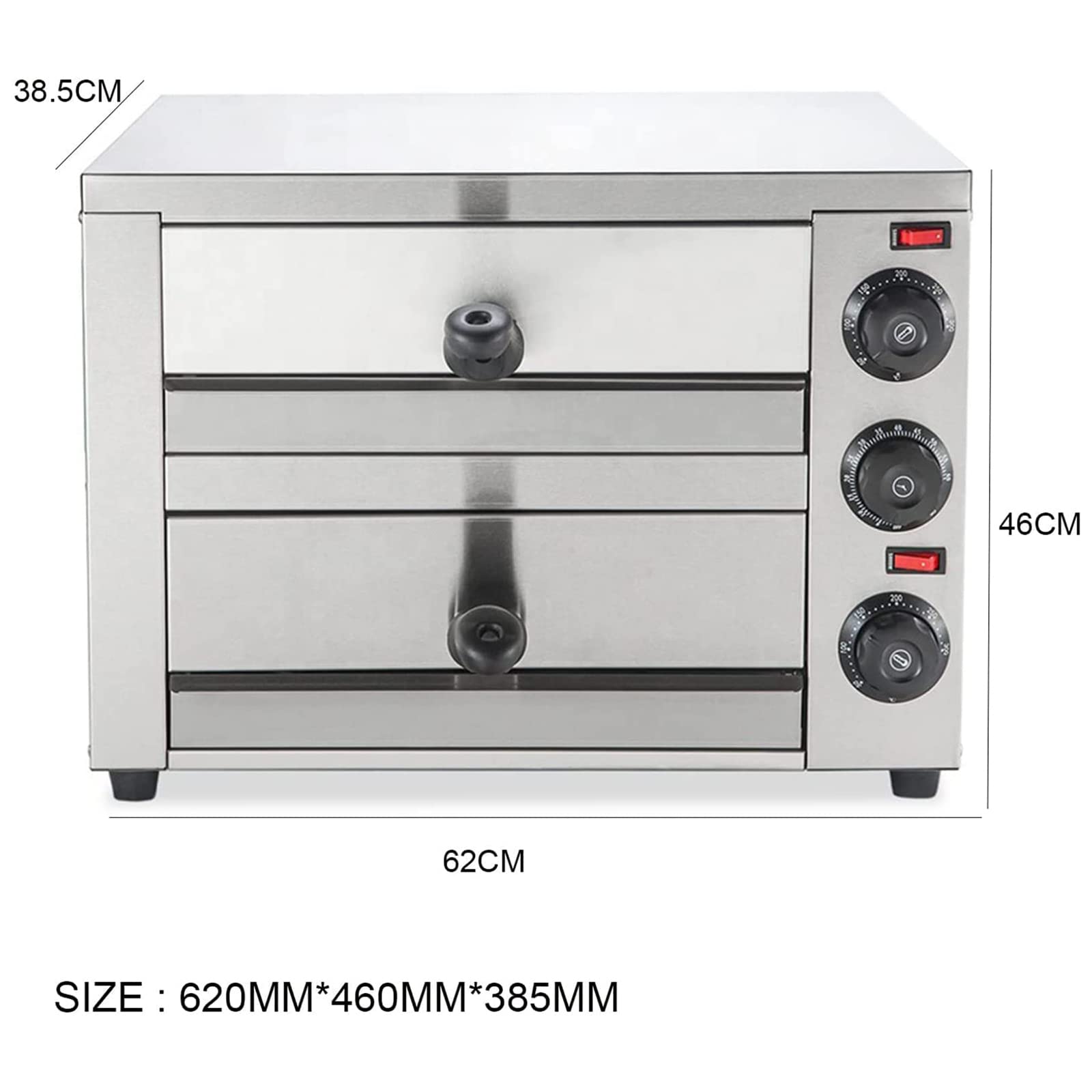 Encimera eléctrica del Horno de Pizza, Fabricante de 16 Pulgadas con Temporizador de Ajuste de Temperatura Independiente, Horno Tostador Multiusos de Acero Inoxidable