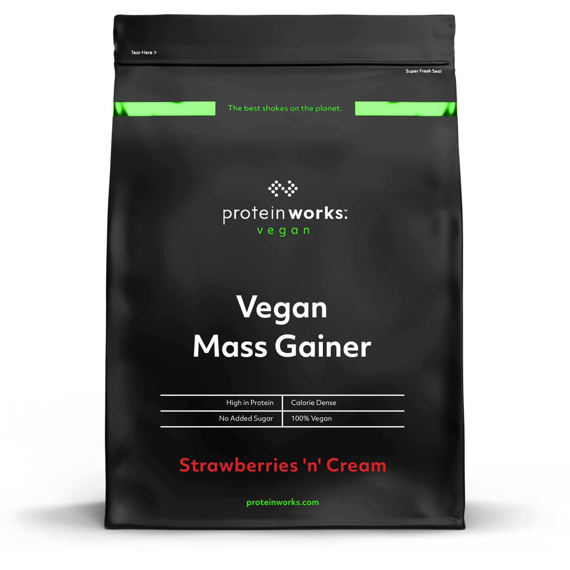 THE PROTEIN WORKS Mass Gainer Vegano Frullato di Proteine in Polvere Ipercalorico, Iperproteico, Ricco di Carboidrati, Mass Gainer, Panna & Fragole, 2 kg