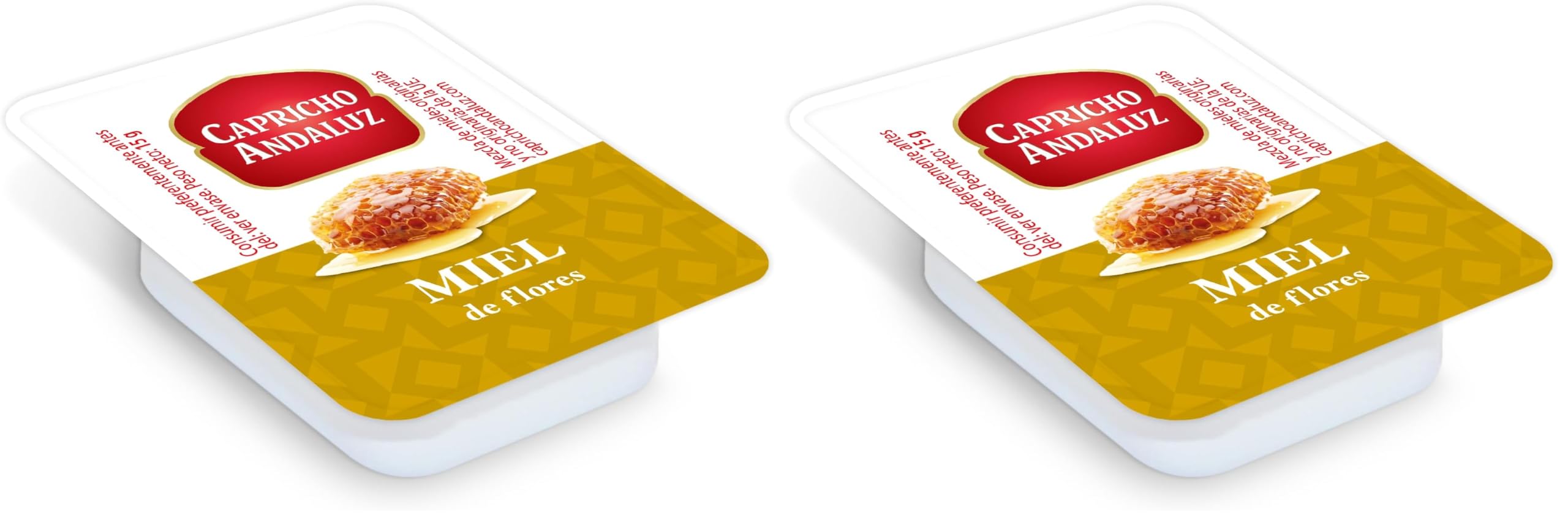 Capricho Andaluz - Miel de Flores Caja con 72 Unidades en Monodosis de 15gr Untable con un Tamaño Práctico y Cómodo para Uso Individual y Consumo Diario (Paquete de 2)