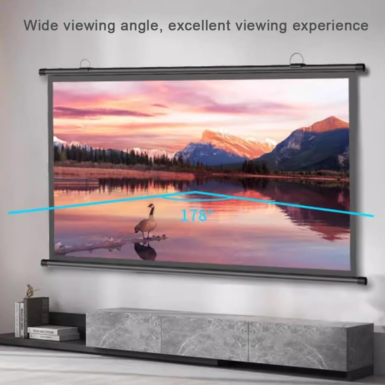 Manuale Telo Proiettore Avvolgibile，Schermo Per Proiettore, Telo Da Proiezione Interno Esterno, Home Theater Cinema Full HD 3D 4K，idea Per Il Cinema In Casa, Feste In Giardino, All'aperto(16:9,72")
