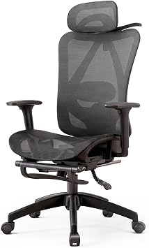 USOR Ergonomic Office Chair with 3D Adjustable Armrests Adjustable Lumbar Support High Back Mesh Computer Desk Chair for Gaming Work Adjustable Headrest Tilt Function and Retractable Footrest Black