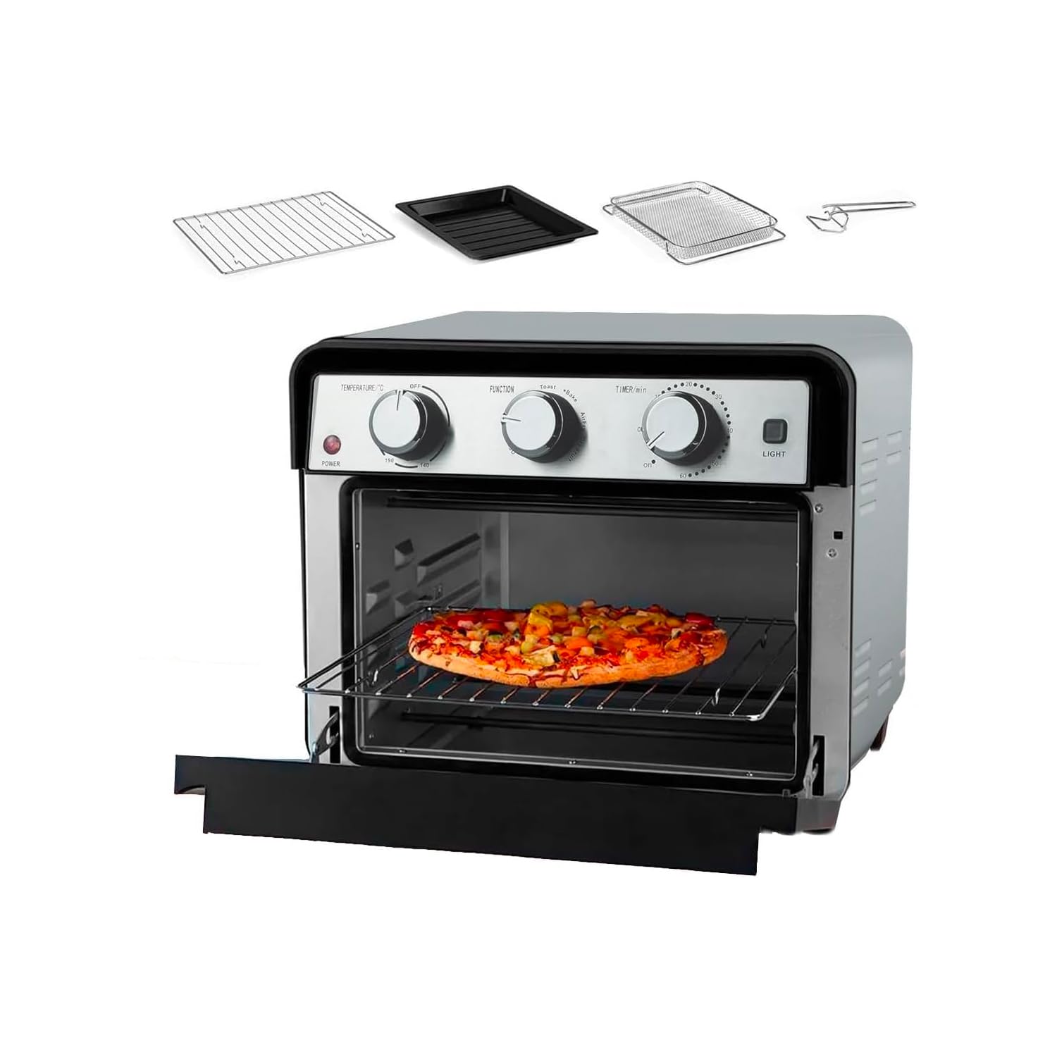 Avilia Frytkownica elektryczna i powietrzna wielofunkcyjna 22 l 1700 W z 60-minutowym timerem i automatycznym wyłączaniem w zestawie kosz do pieczenia - grill piekarnik - lizak do pieczenia - uchwyt