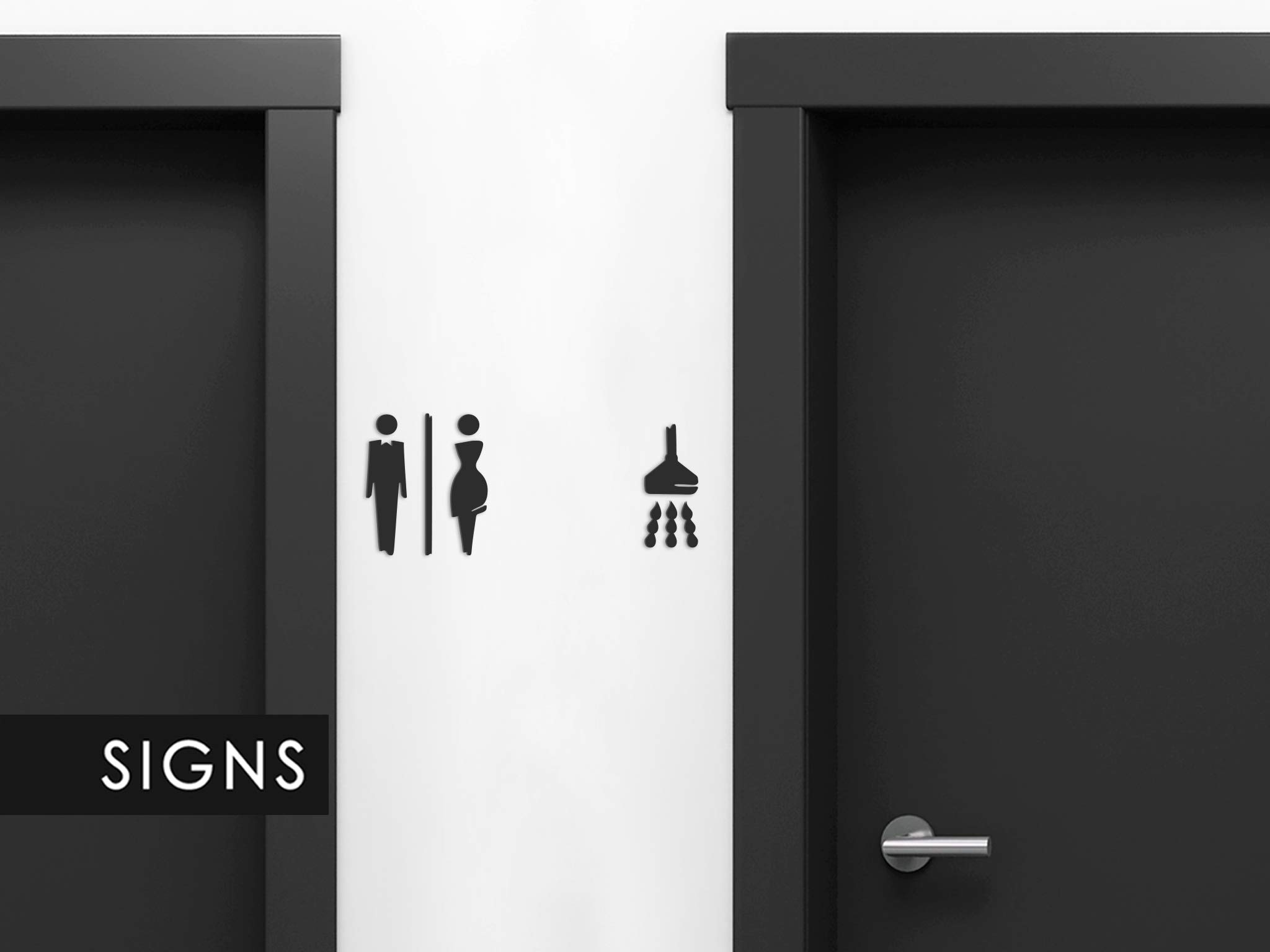 SIGNS - Repujado cartel baño puerta (15 cm) SA117, en relieve, señales adhesivas. Cartel baño hombre mujer ducha - Placas de retretes baño duchaa - carteles de baño ducha y pared (Prime Negro)