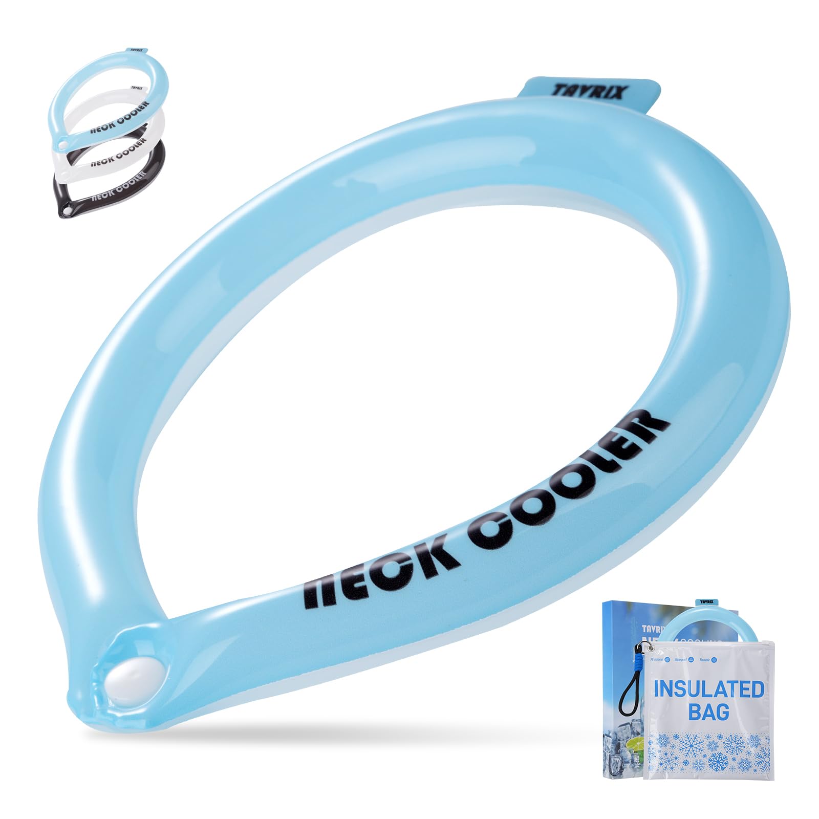 Neck Cooling Tube with Snap Button & Insulation Bag, Reusable Ice Ring, Freezes Below 64℉- Cooling Relief for Hot Weather, Outdoor Sports, Workers. Wearable Cooling Neck Wrap.(Blue, L)