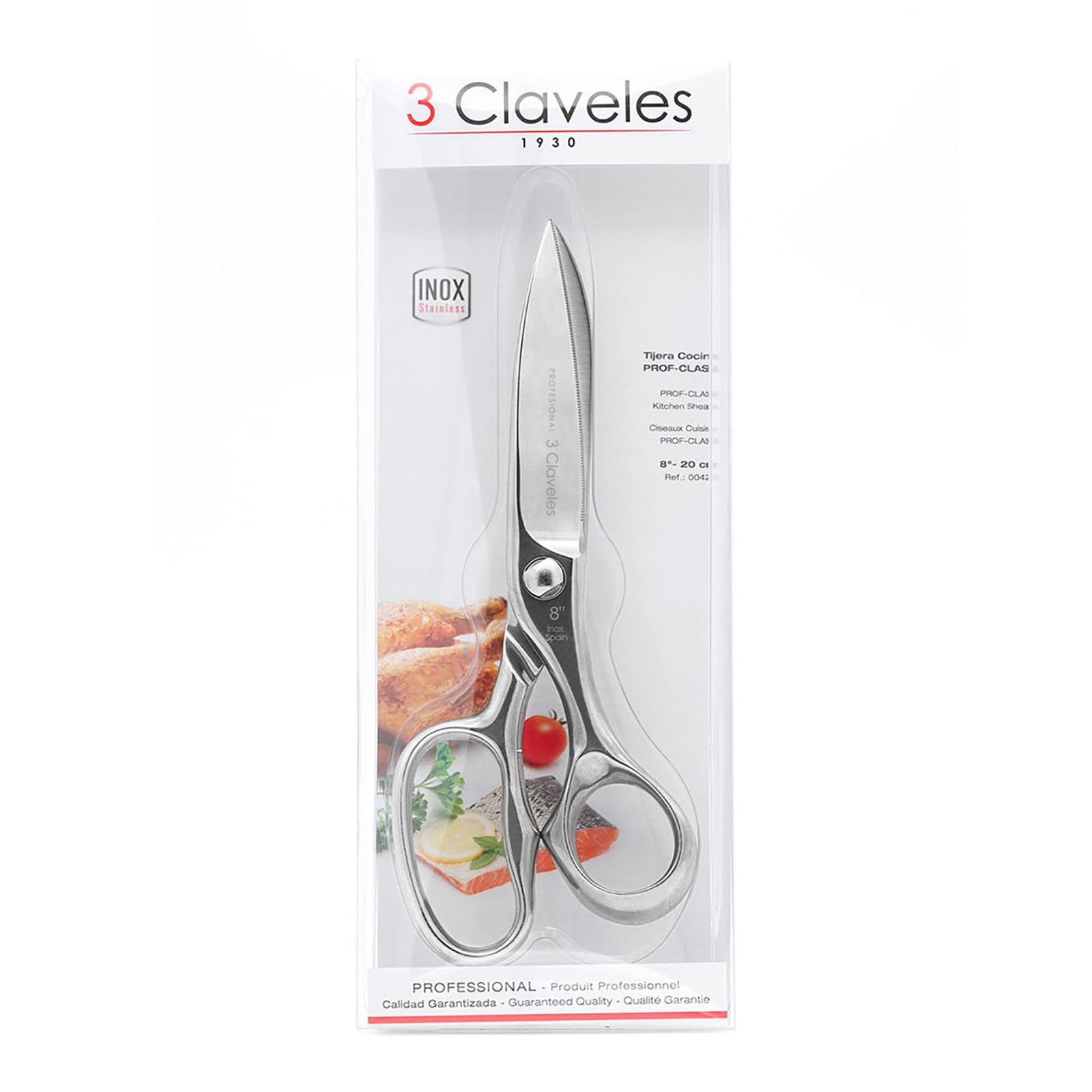 3 Claveles Tijeras de Cocina Profesional, Acero Inoxidable - (20cm - 8"), Brillo