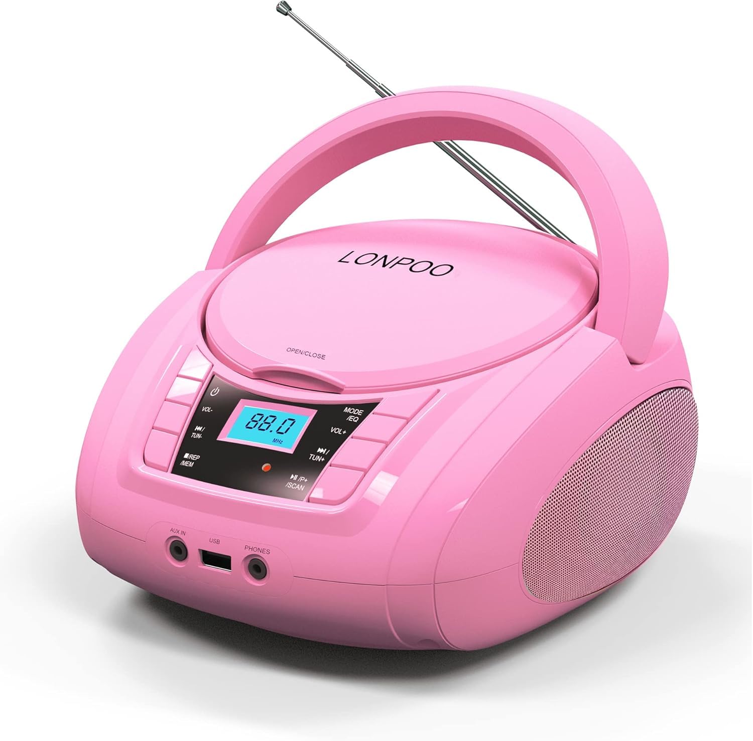 Photo 1 of LONPOO Portable Boombox CD Player with FM Radio - Pink