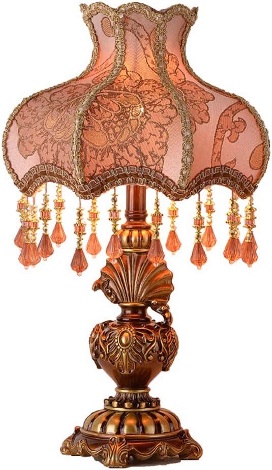 Art Deco Cottage Table Light Mid-Century Desk Lamps Resin lamp Body W13H22 Inch European Brown Fabric Shade Nightstand Lamps for Living Room Bedroom Coffee Bar Office Bedside Antique Craft Gifts E26