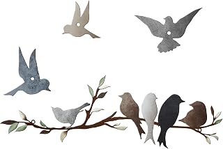 Metal Bird Wall Art Birds on The Branch Decor Metal Sculpture Silhouette Ornament Branch Wall Hanging Sign for Balcony Garden Home Decor(Dark Colors)