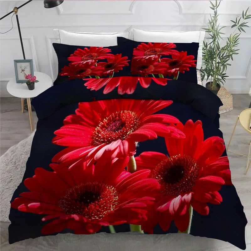 Juego de funda de edredón de tamaño individual con estampado de flores, funda de edredón de microfibra suave y 2 fundas de almohada de 20 x 26